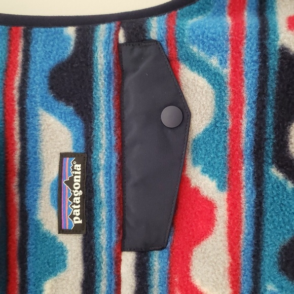Patagonia Synchilla Fleece Vest Men Large Delta Blue Wavy Aztec Tribal Southwest - Picture 2 of 11
